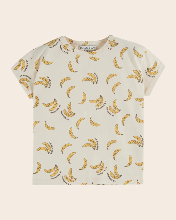 girls banana print cotton t-shirt in cream
