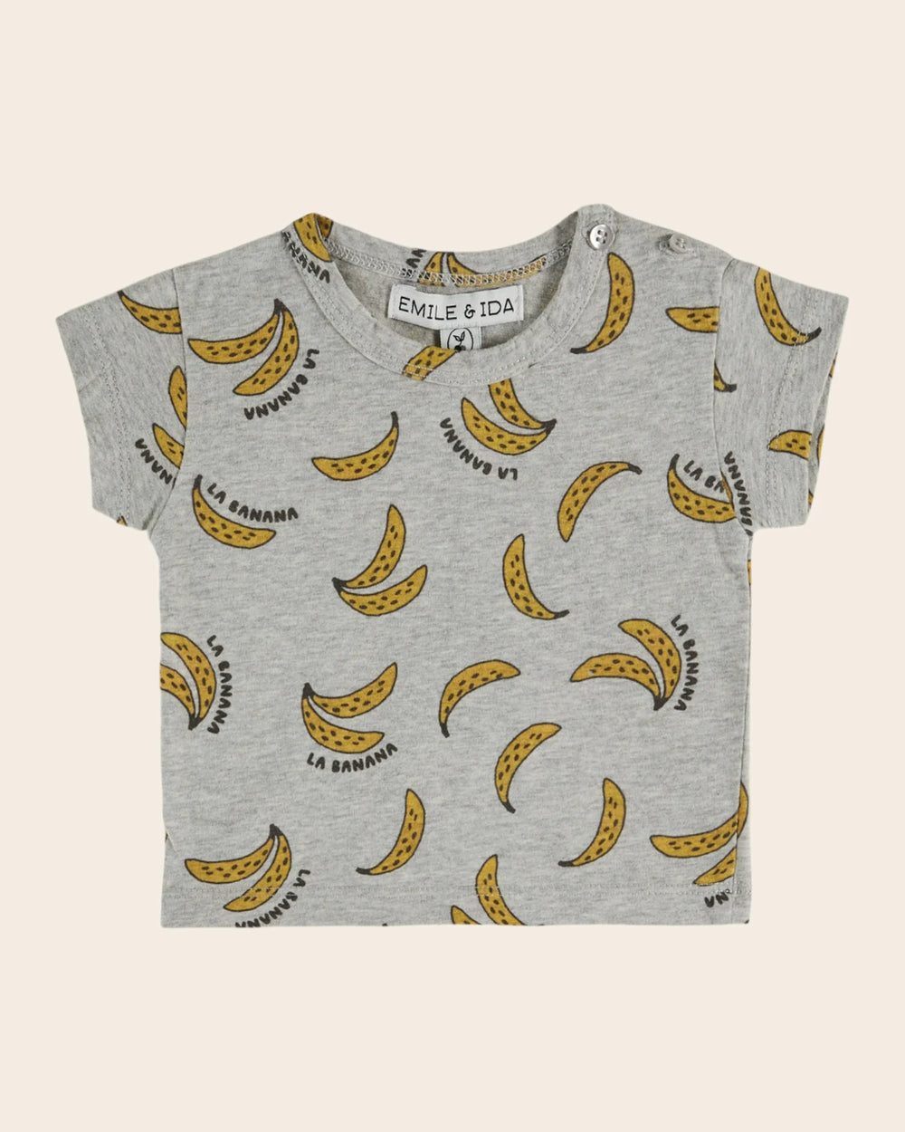 girls banana print cotton t-shirt in grey