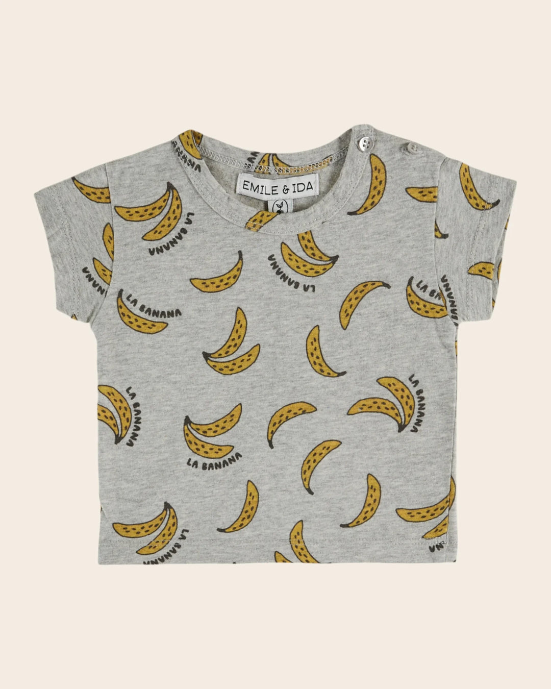 girls banana print cotton t-shirt in grey