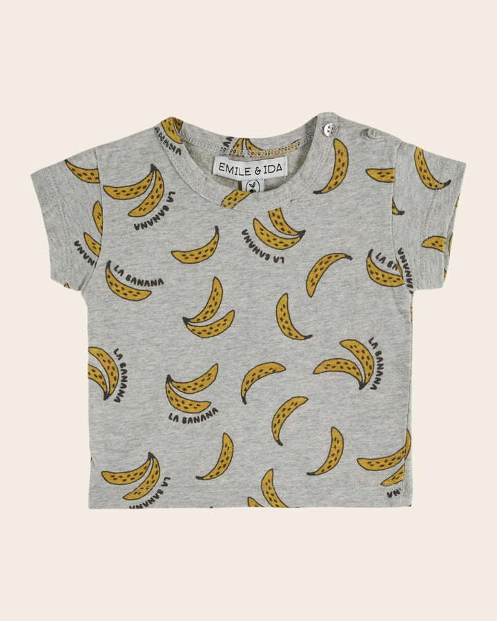 girls banana print cotton t-shirt in grey