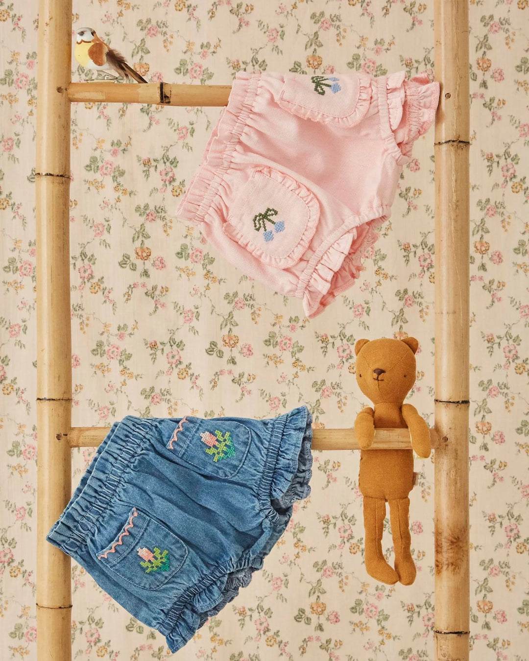 girls embroidered cotton bloomer shorts with pockets