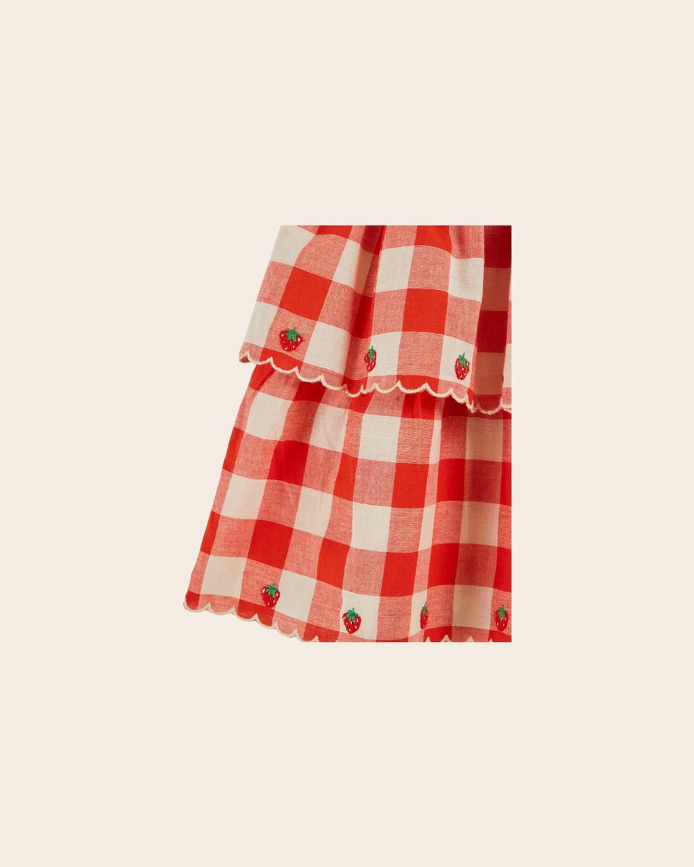 girls red gingham embroidered skirt with scalloped hem
