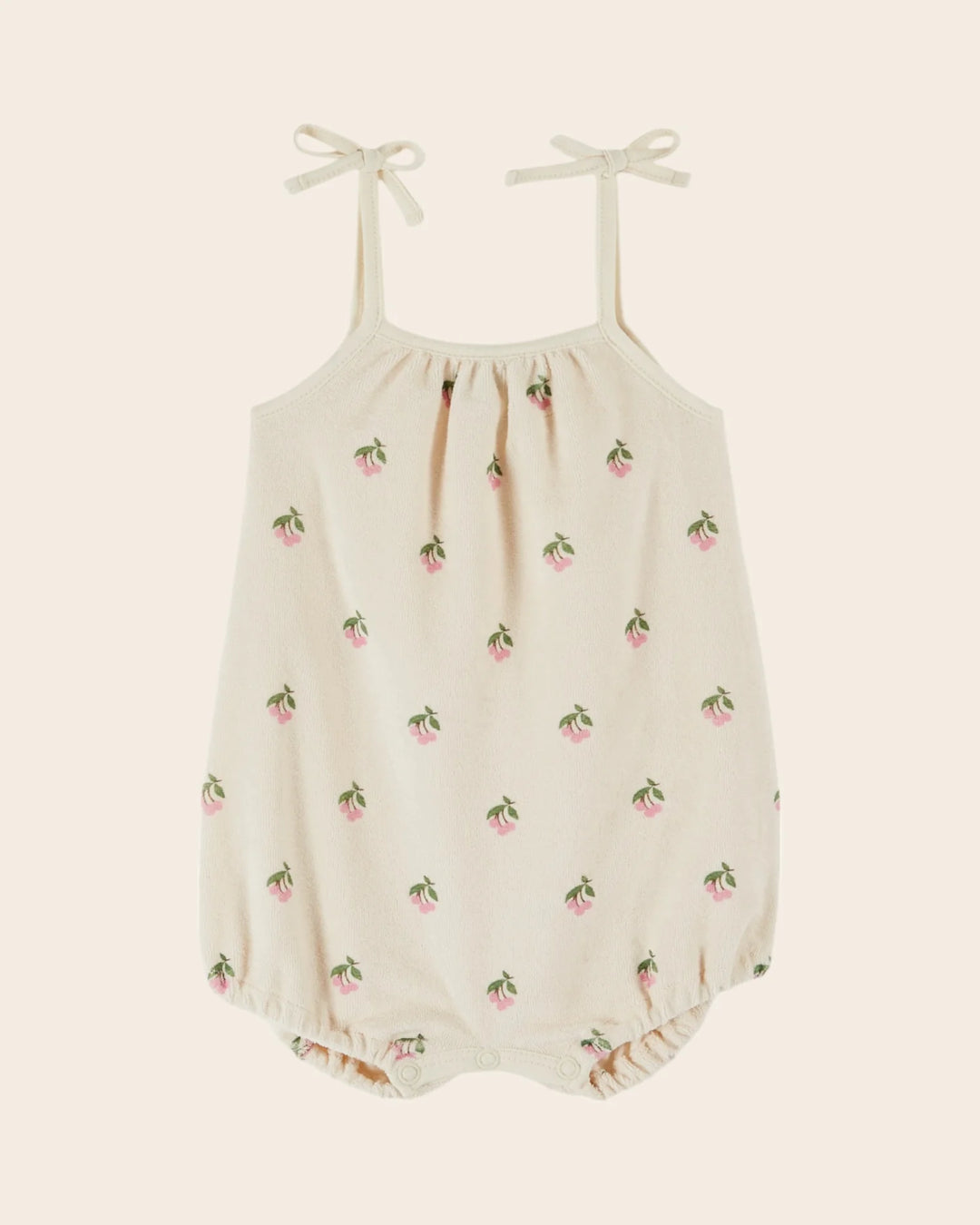 girls cream printed cotton terry romper with Cerisette pattern