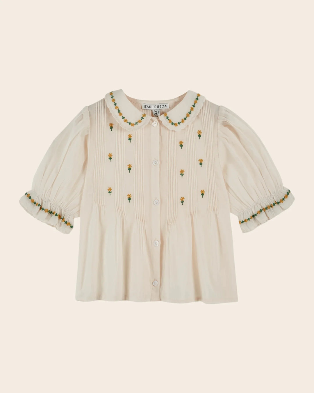 girls cream embroidered blouse with floral detail
