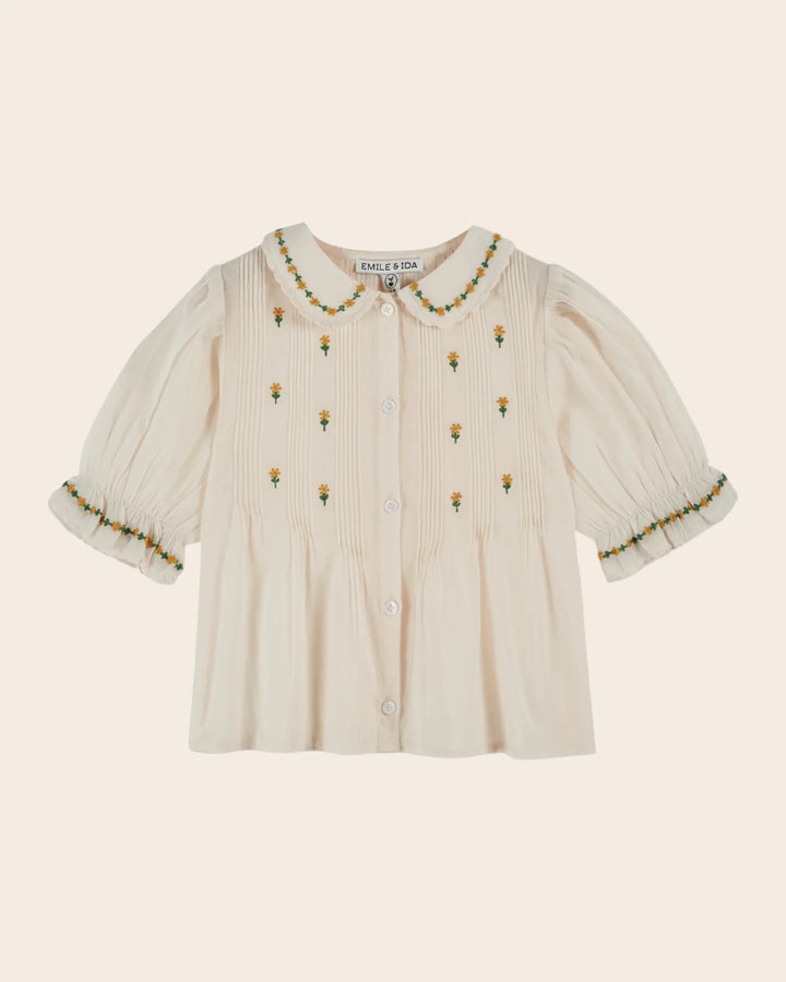 girls cream embroidered blouse with floral detail
