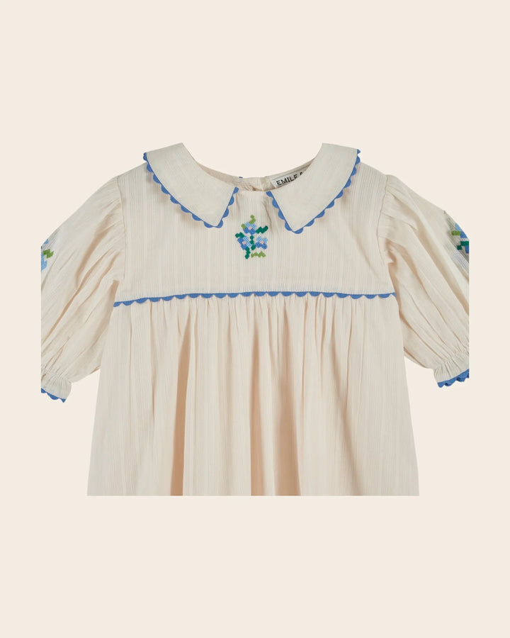 Scalloped Embroidery Dress Girl - Cream - قصيرة