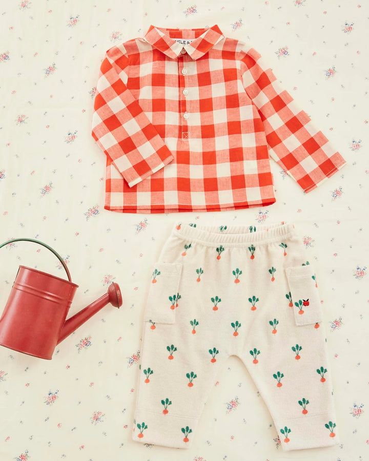 baby terry sarouel pants in cream with radish print by Emile et Ida
