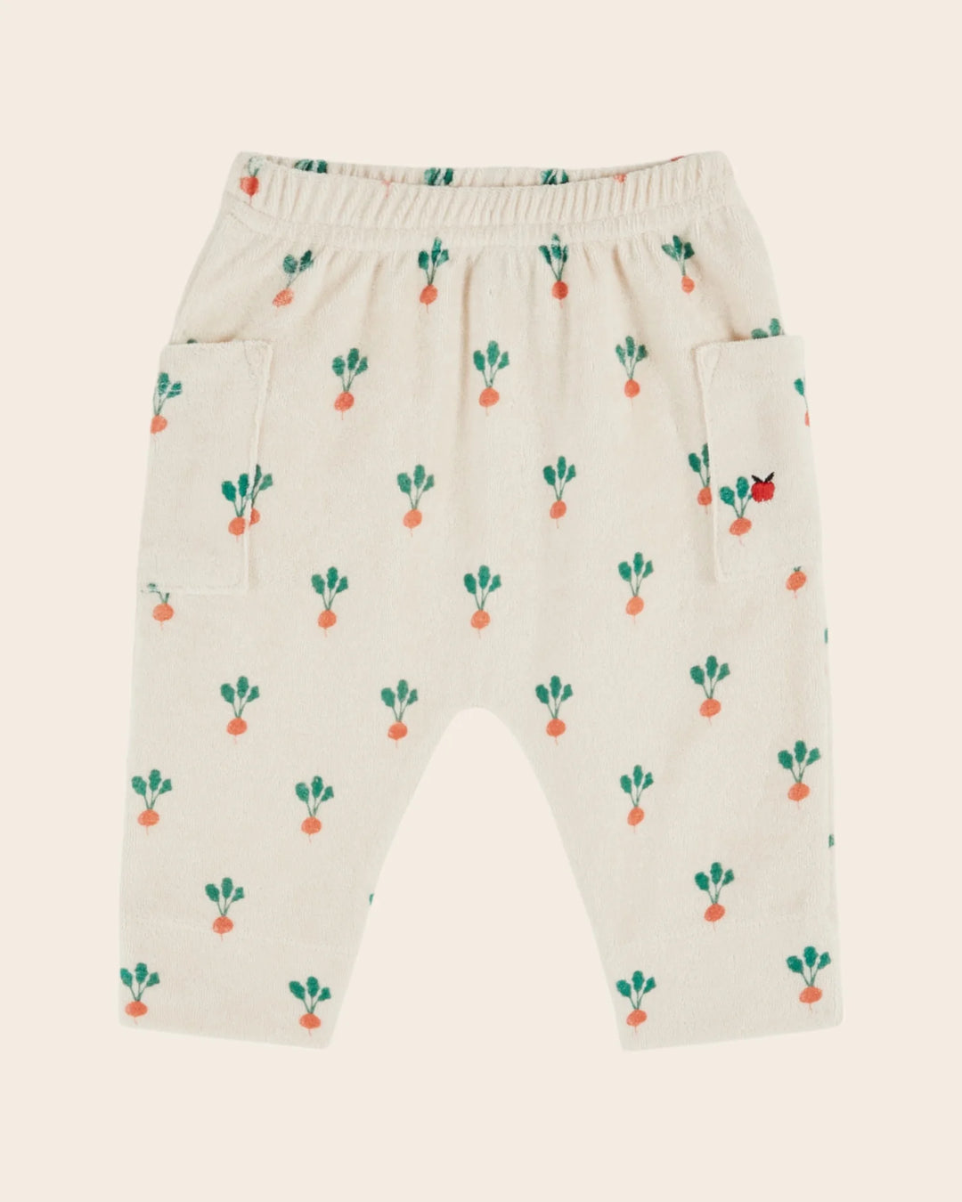 baby terry sarouel pants in cream with radish print by Emile et Ida
