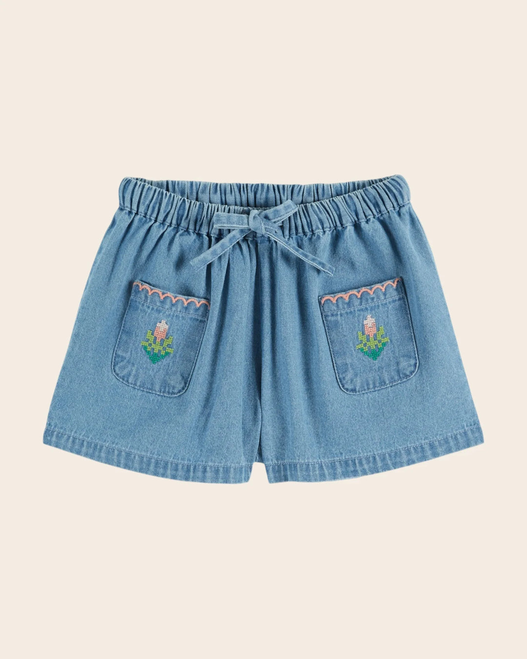 girls denim shorts with rose embroidery detail