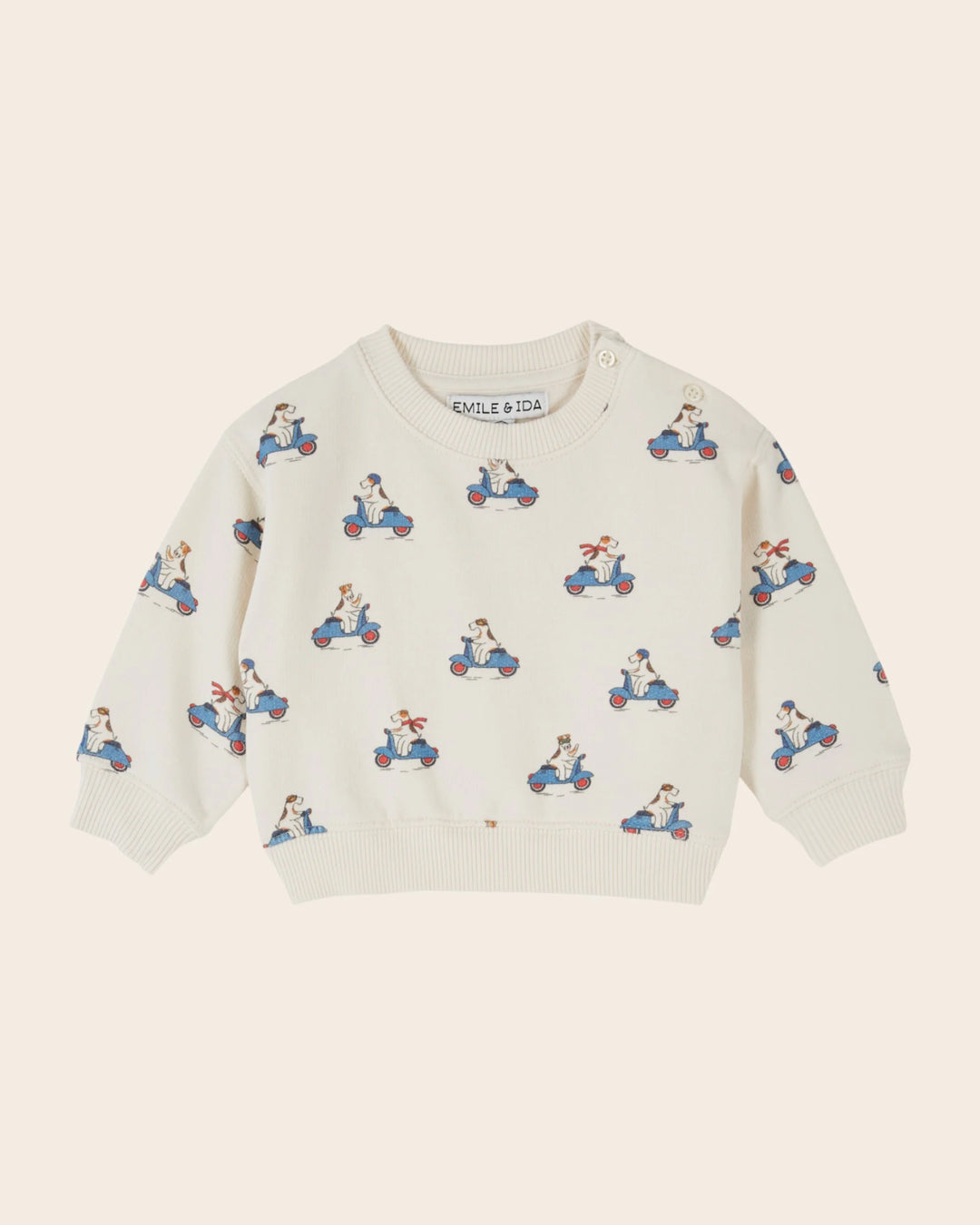 ids ecru dog print sweatshirt by Emile et Ida, featuring a playful all-over dog pattern and relaxed everyday style.
