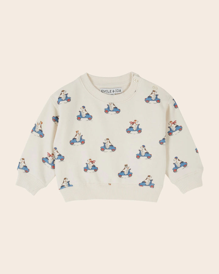 ids ecru dog print sweatshirt by Emile et Ida, featuring a playful all-over dog pattern and relaxed everyday style.