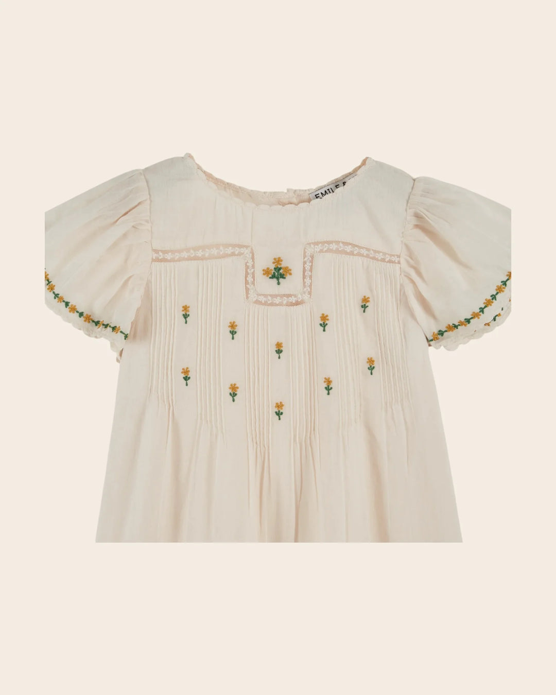 girls cream embroidered cotton dress with puff sleeves
