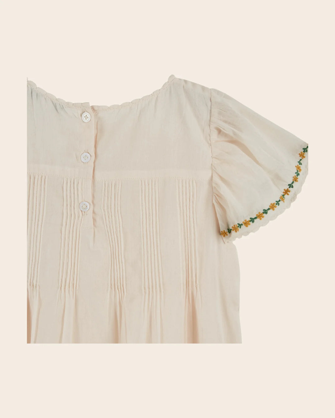 girls cream embroidered cotton dress with puff sleeves
