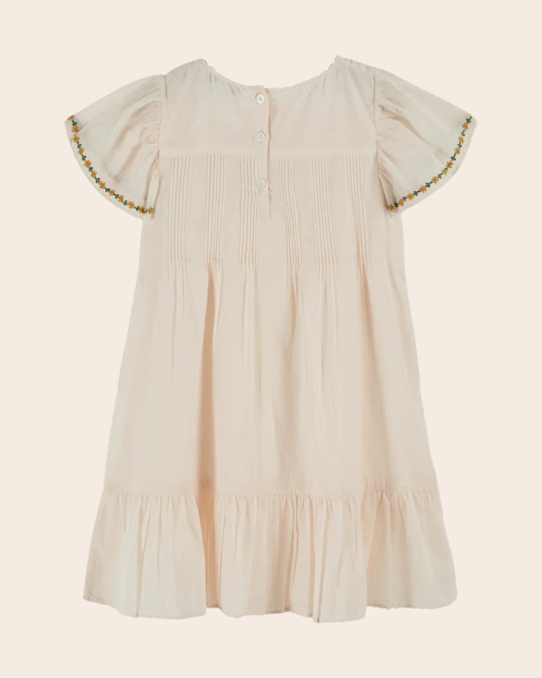 girls cream embroidered cotton dress with puff sleeves
