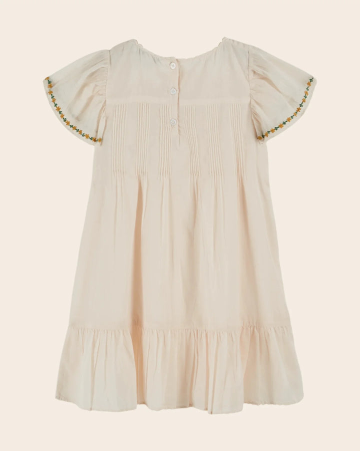 girls cream embroidered cotton dress with puff sleeves
