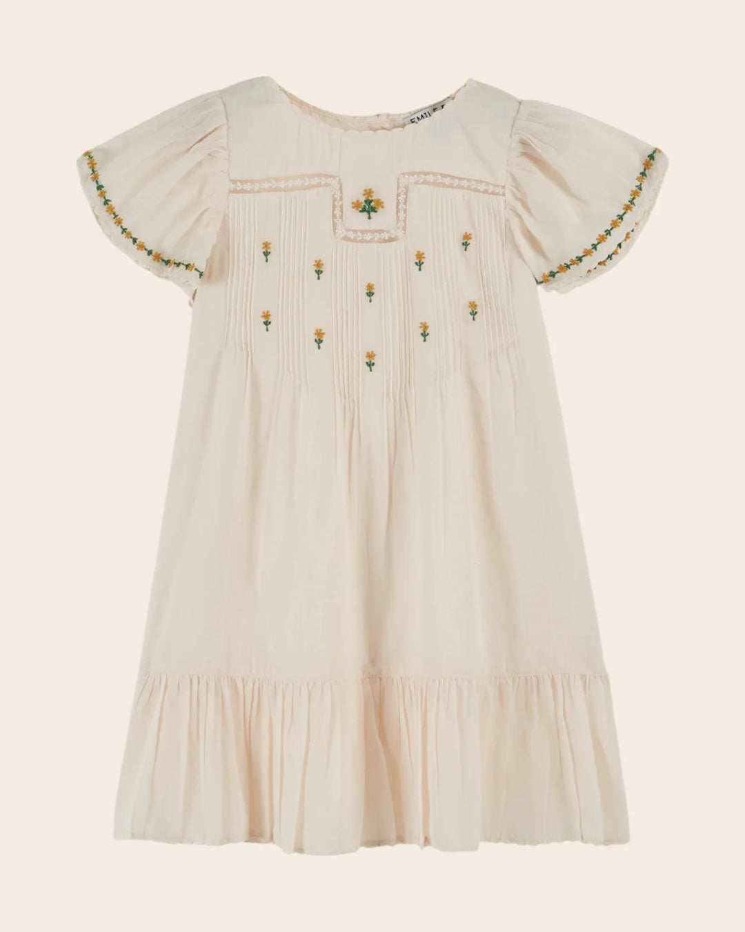 girls cream embroidered cotton dress with puff sleeves
