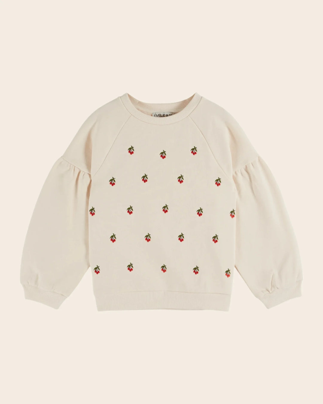 girls cream sweatshirt with embroidered cherries
