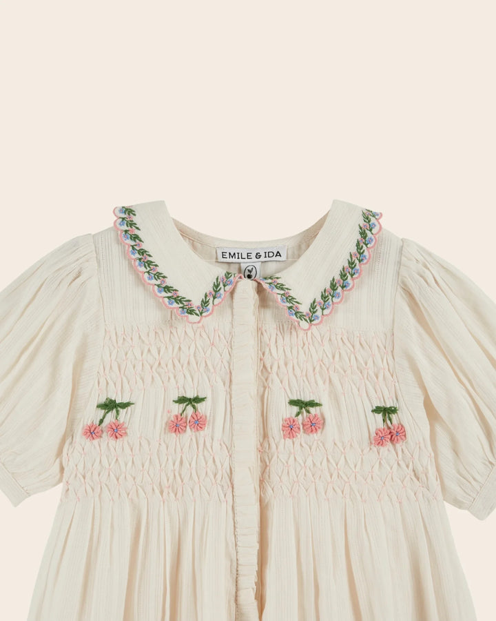 girls cream embroidered smocked cotton dress by Emile et Ida