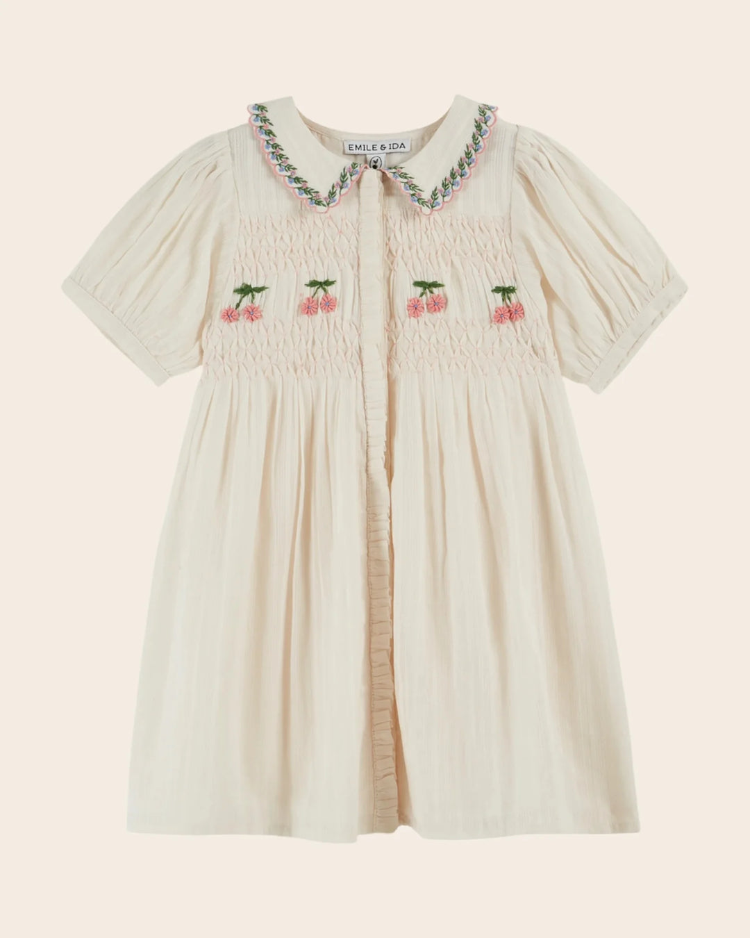 girls cream embroidered smocked cotton dress by Emile et Ida