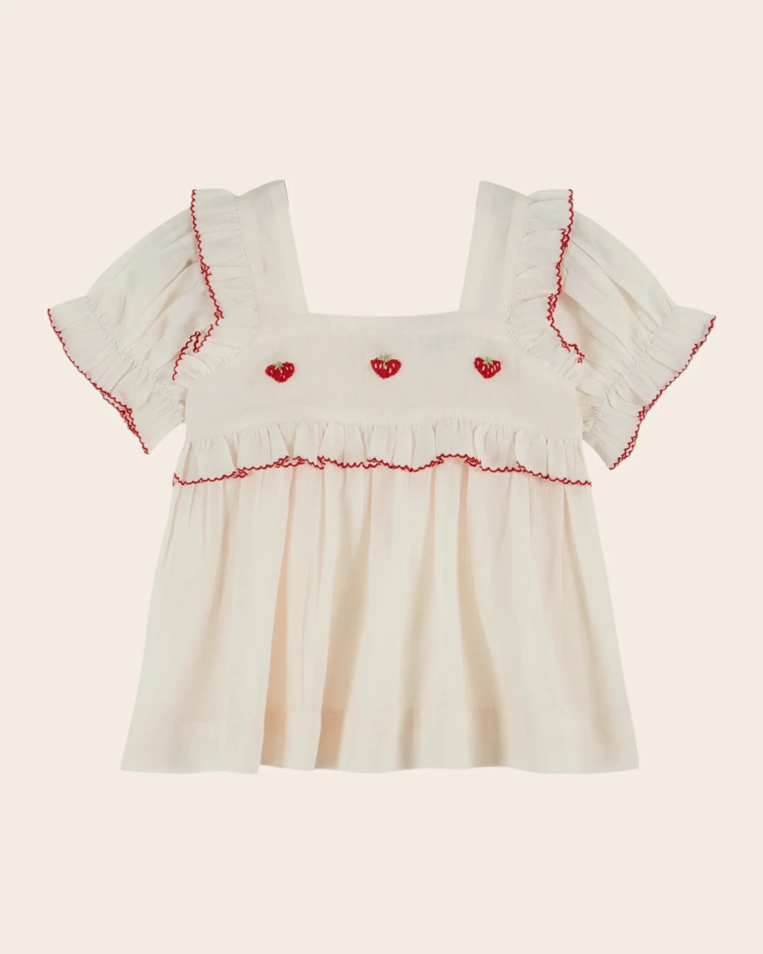 girls cream embroidered strawberry blouse
