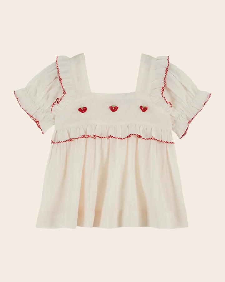 girls cream embroidered strawberry blouse
