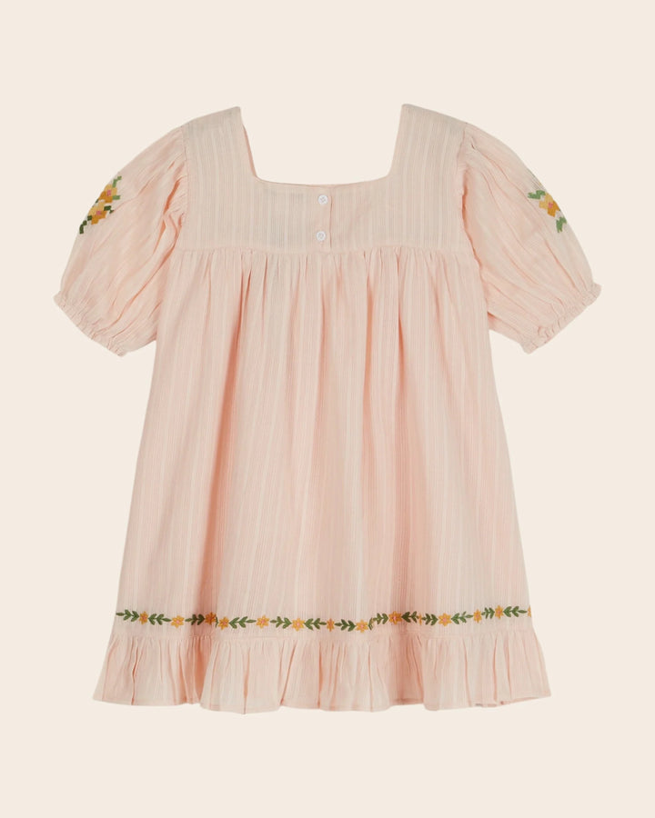 girls blush embroidered floral cotton dress
