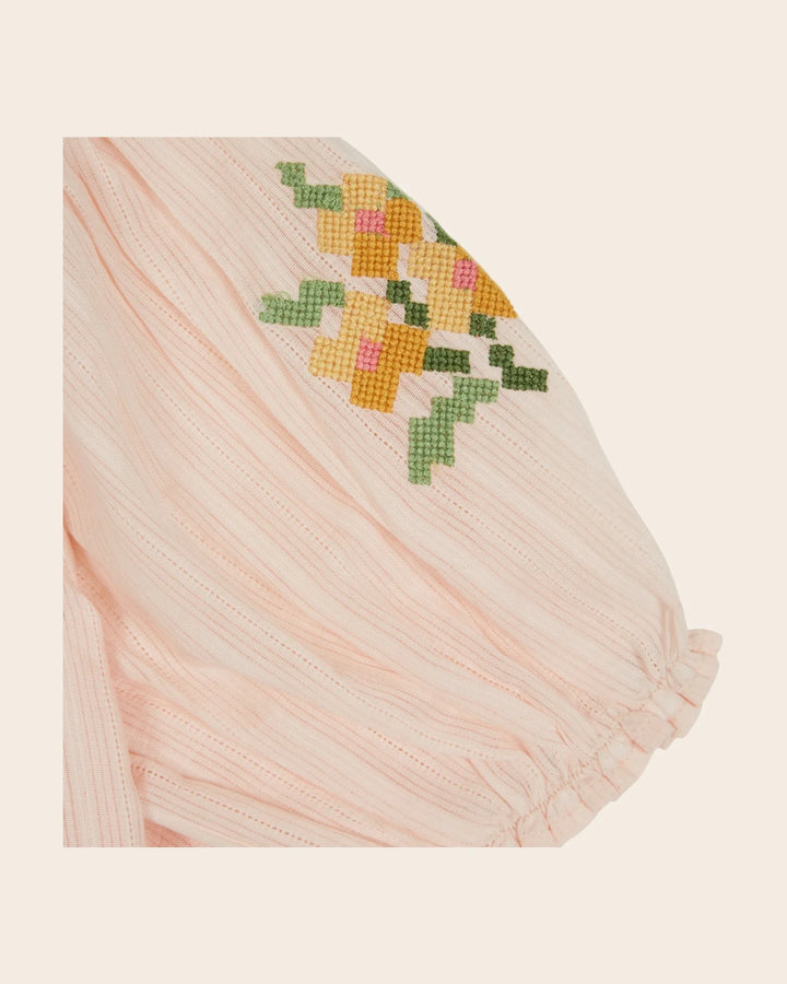 girls blush embroidered floral cotton dress
