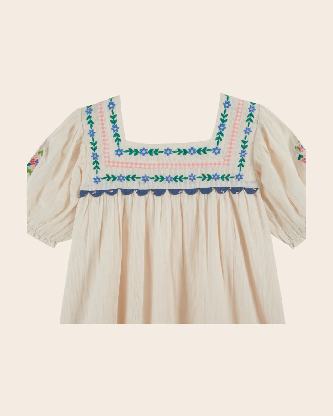 girls ecru embroidered floral cotton dress
