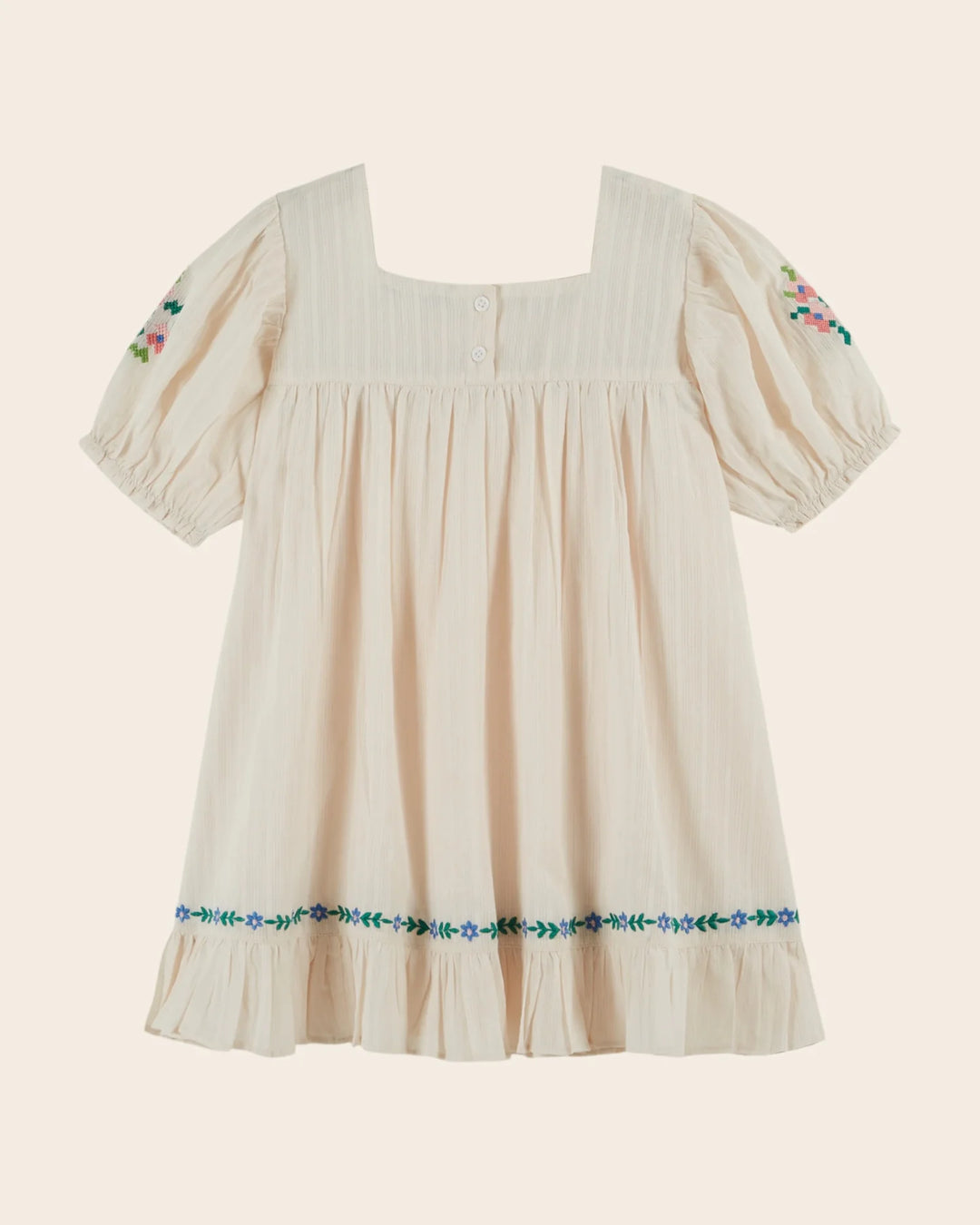 girls ecru embroidered floral cotton dress
