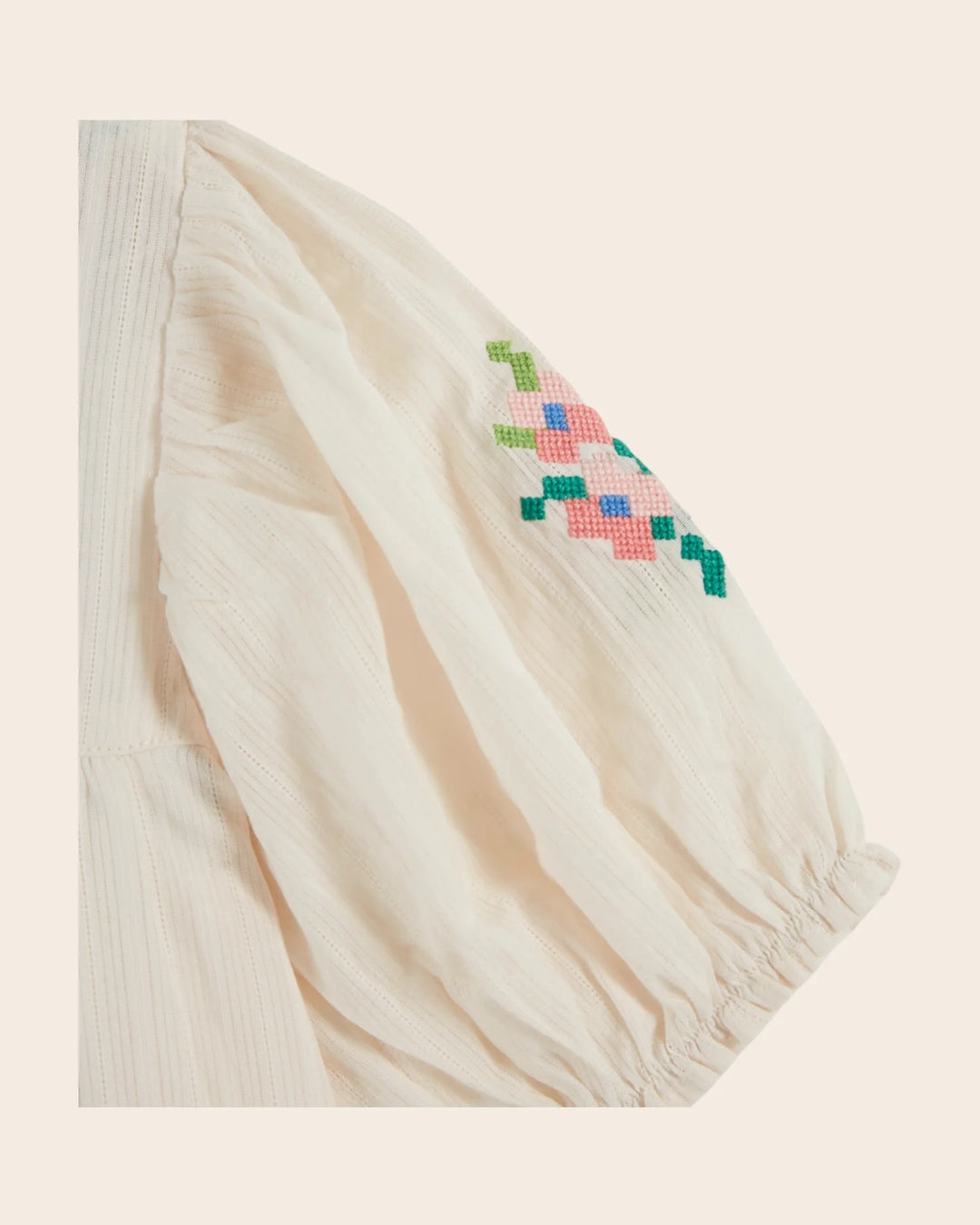 girls ecru embroidered floral cotton dress
