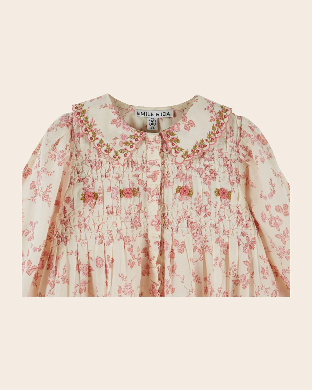 Emile et Ida girls Rosalie smocked dress with delicate embroidery and romantic detailing