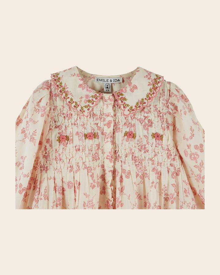 Emile et Ida girls Rosalie smocked dress with delicate embroidery and romantic detailing