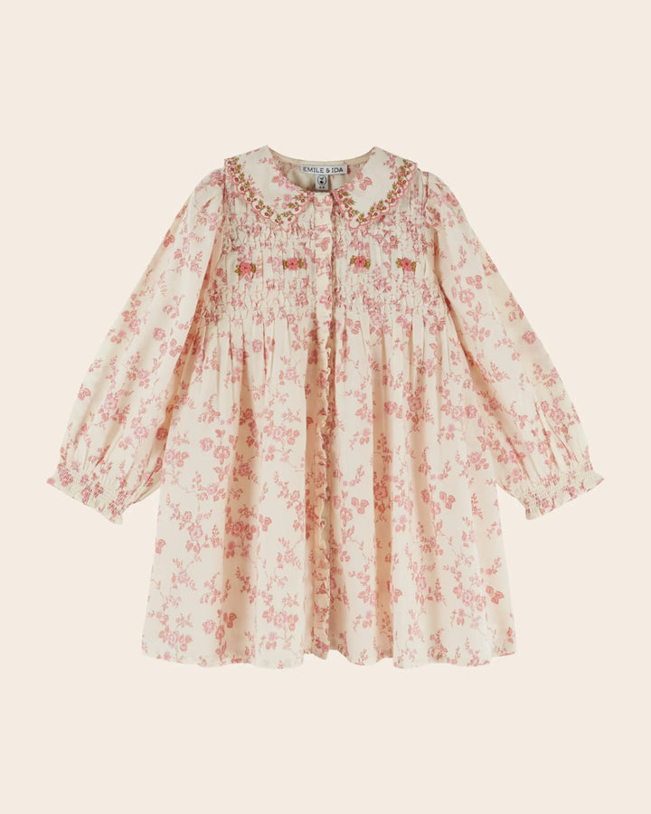 Emile et Ida girls Rosalie smocked dress with delicate embroidery and romantic detailing