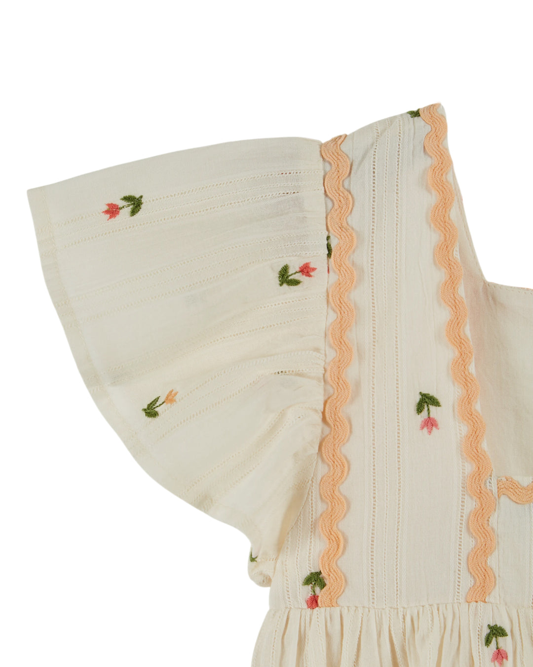 baby embroidered cotton dress with flutter sleeves in cream
