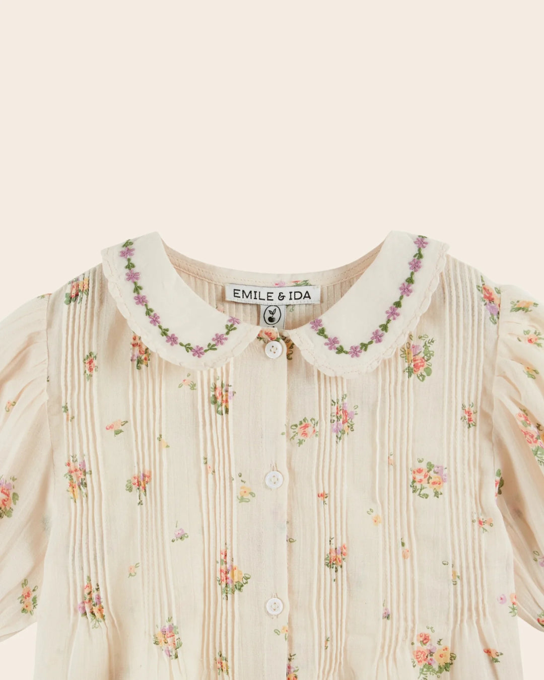 girls floral embroidered cotton blouse with scalloped embroidered collar
