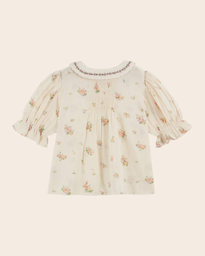 girls floral embroidered cotton blouse with scalloped embroidered collar
