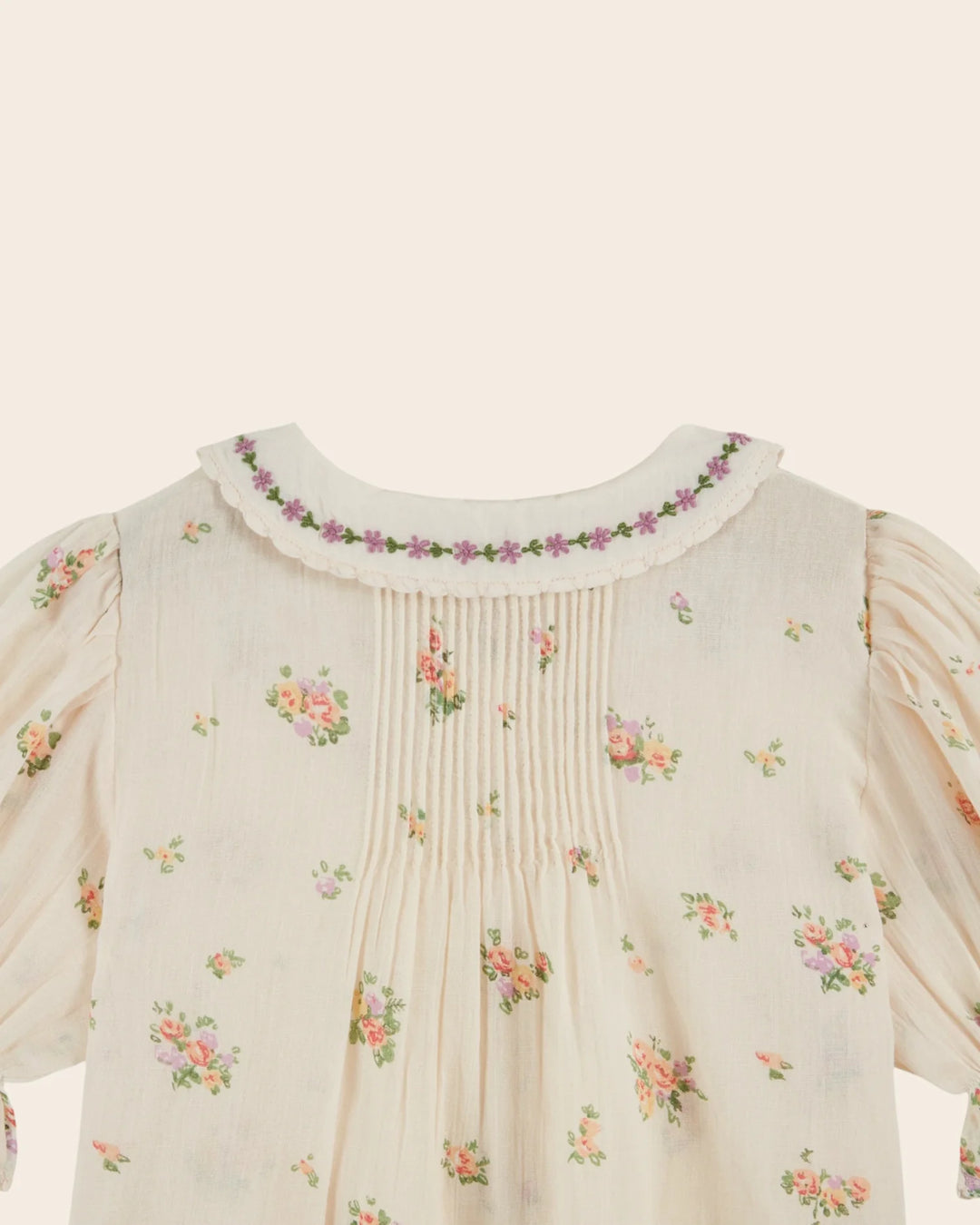 girls floral embroidered cotton blouse with scalloped embroidered collar
