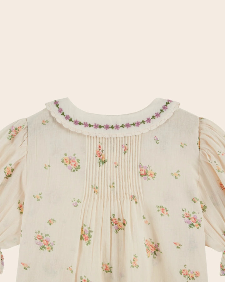 girls floral embroidered cotton blouse with scalloped embroidered collar
