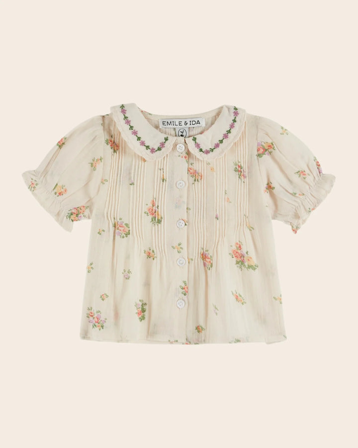 girls floral embroidered cotton blouse with scalloped embroidered collar
