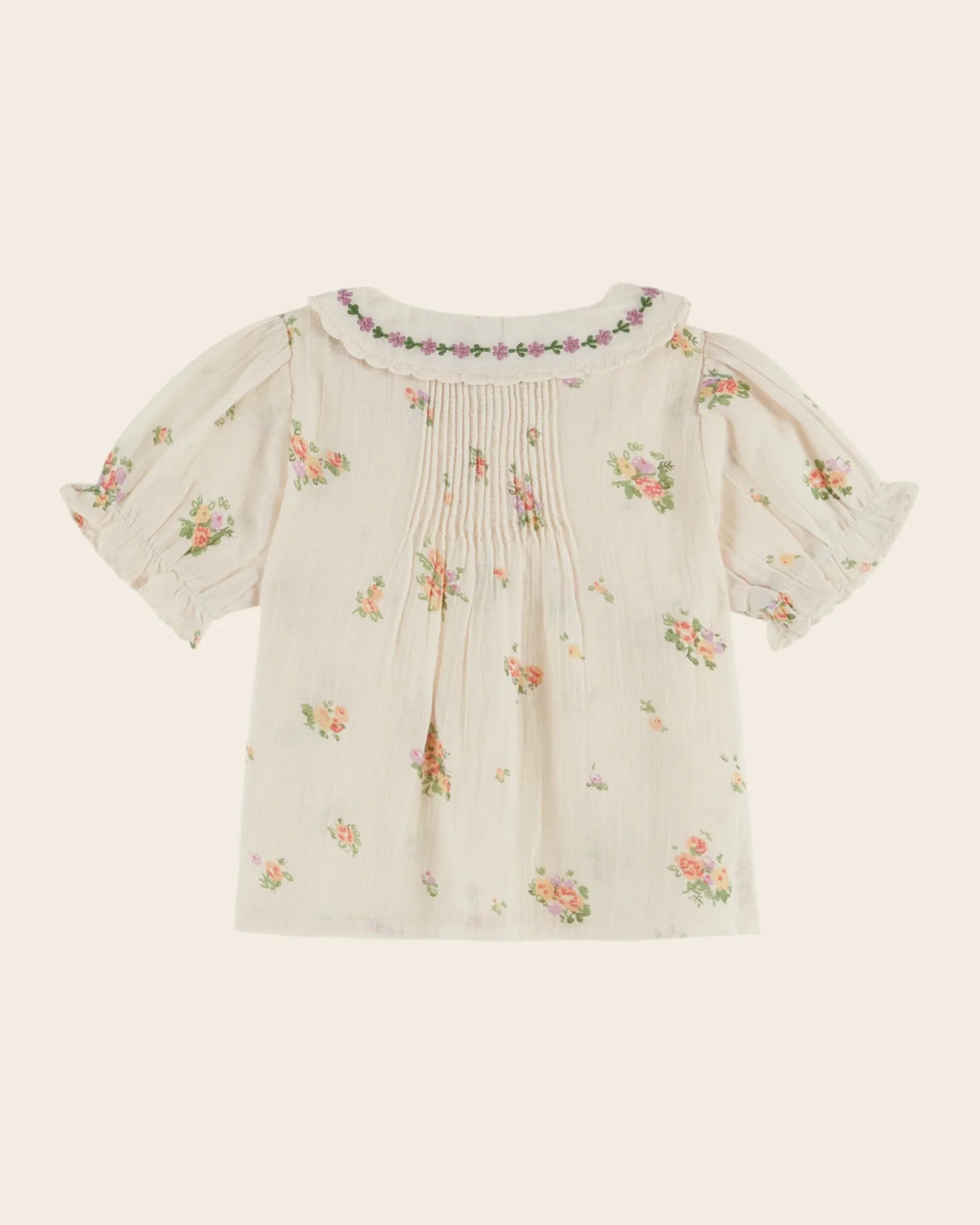 girls floral embroidered cotton blouse with scalloped embroidered collar

