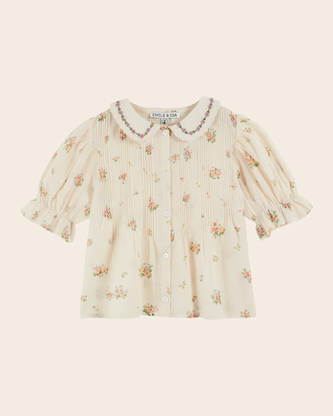 girls floral embroidered cotton blouse with scalloped embroidered collar
