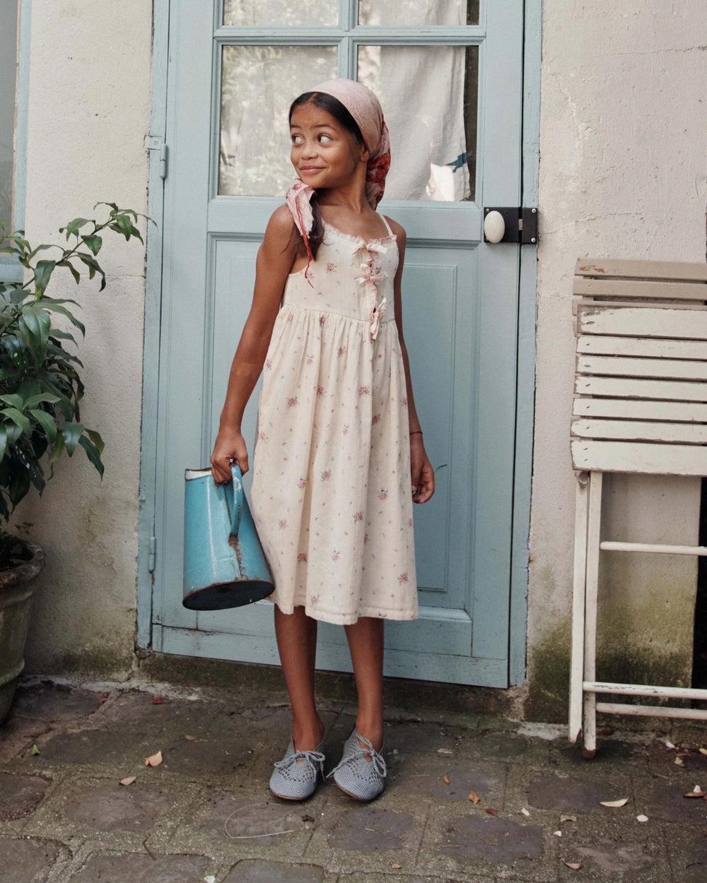 girls long dress with daisies print in soft fabric