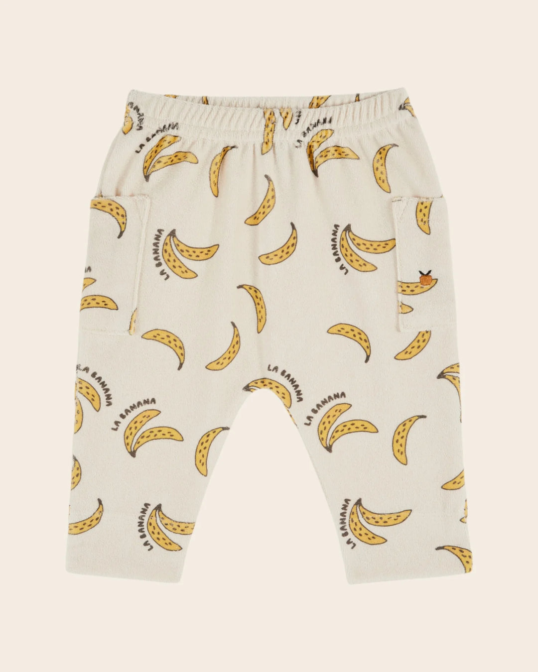baby banana print terry pants in cream
