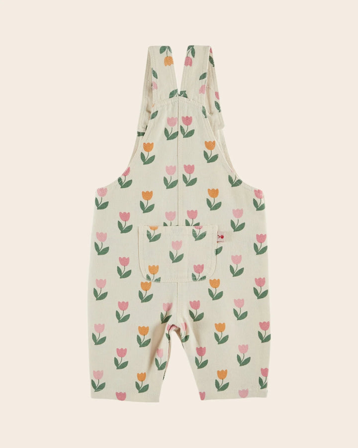 baby tulip print overalls cream cotton
