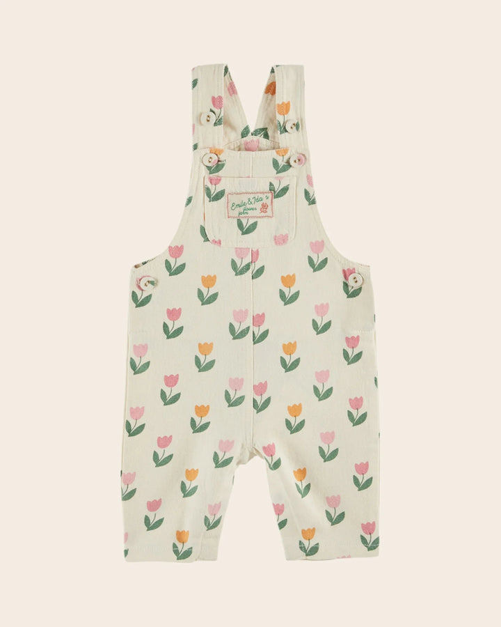 baby tulip print overalls cream cotton

