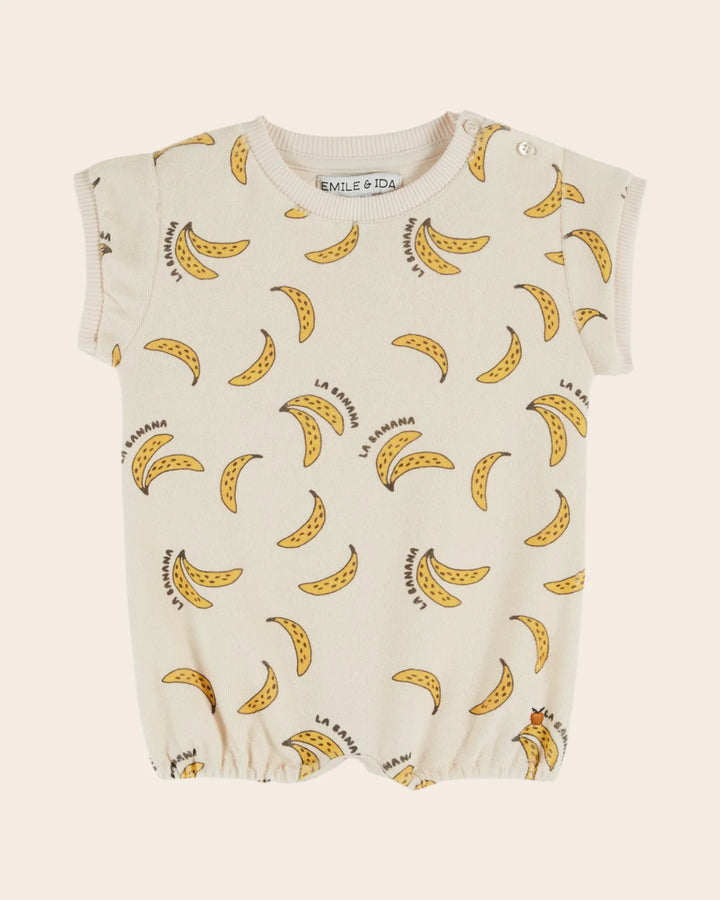 baby banana print romper in cream by Emile et Ida
