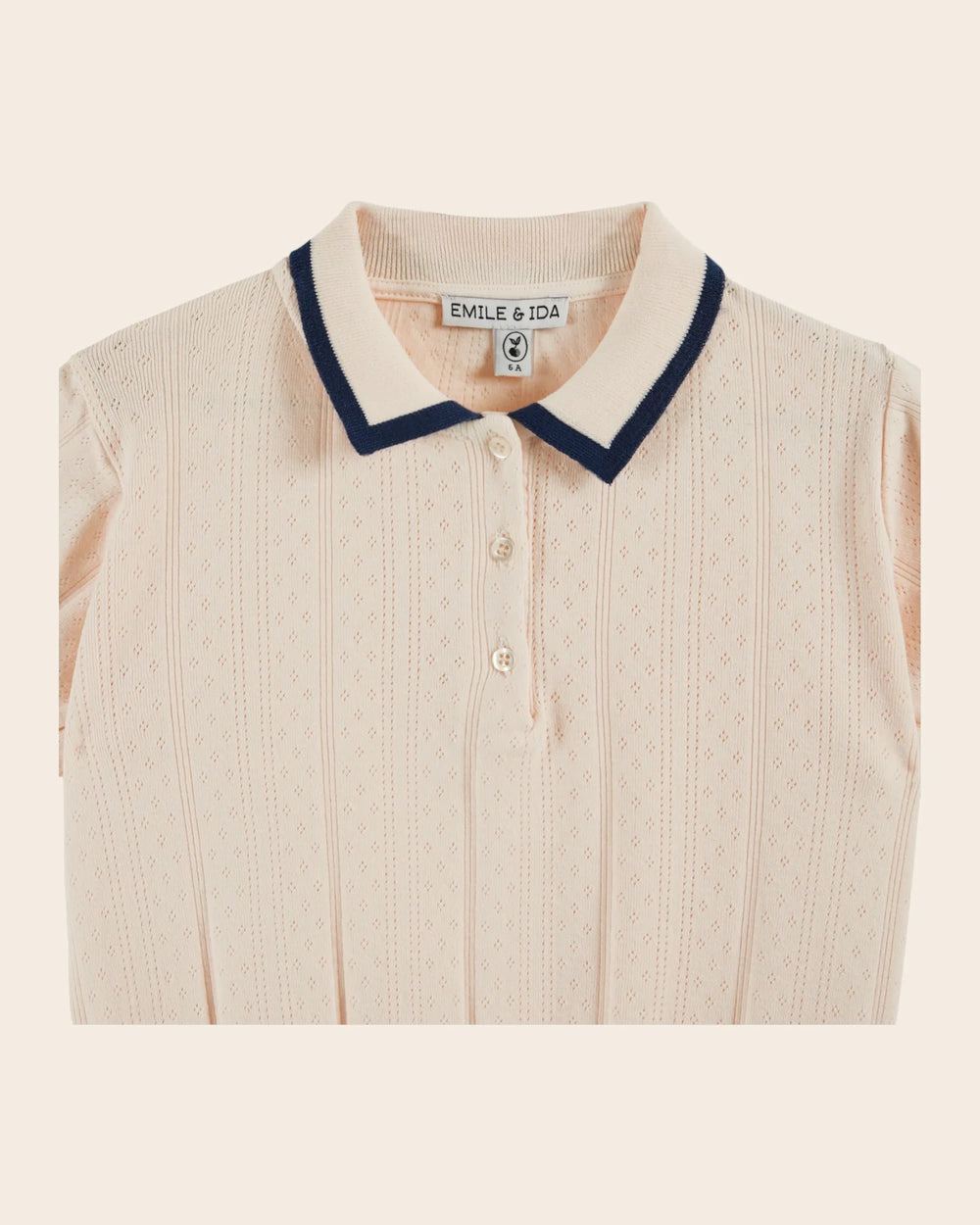 baby pointelle knit polo shirt in cream with contrast collar
