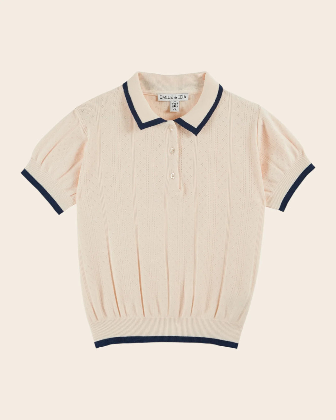 baby pointelle knit polo shirt in cream with contrast collar
