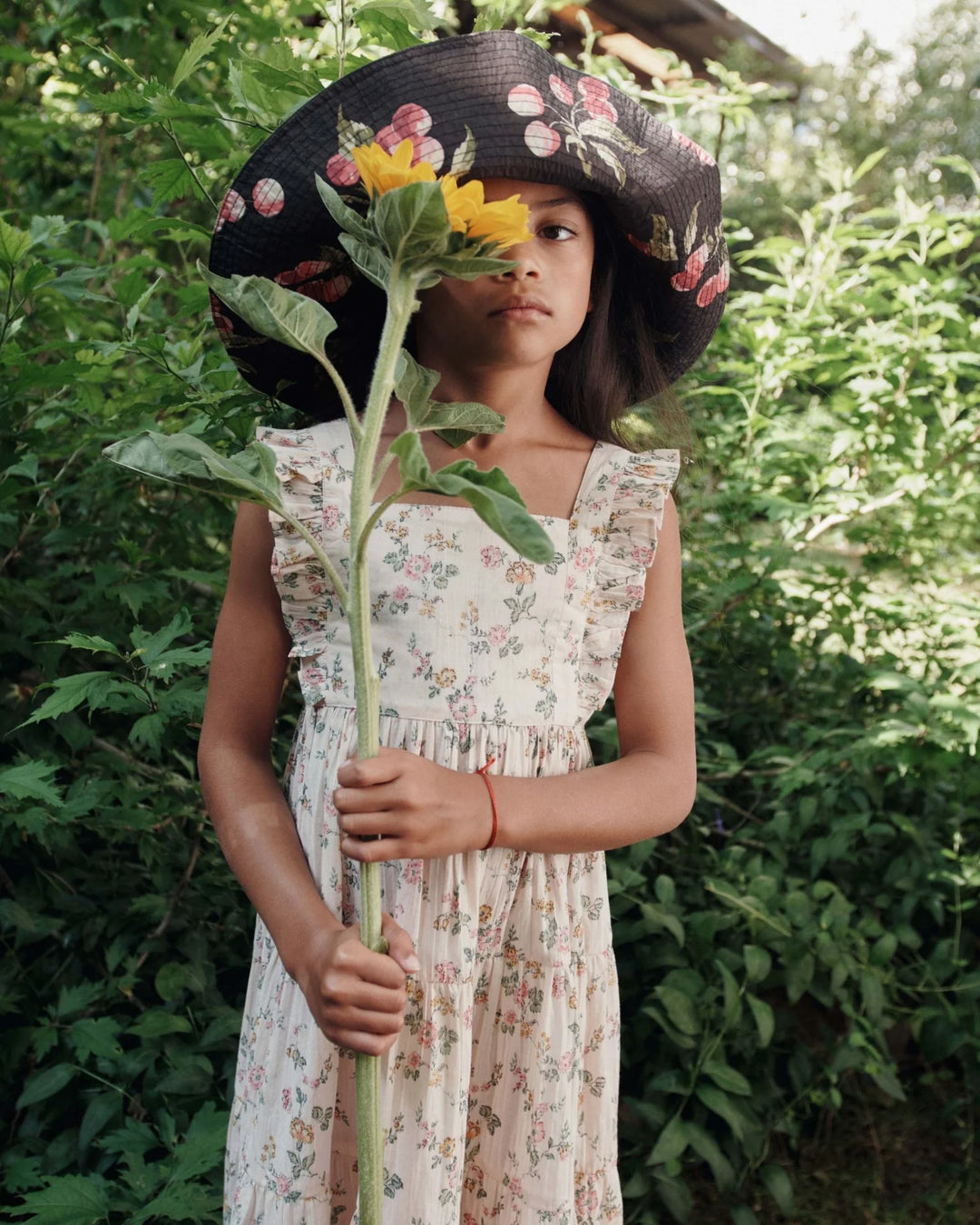 girls long cotton dress with rosier floral print