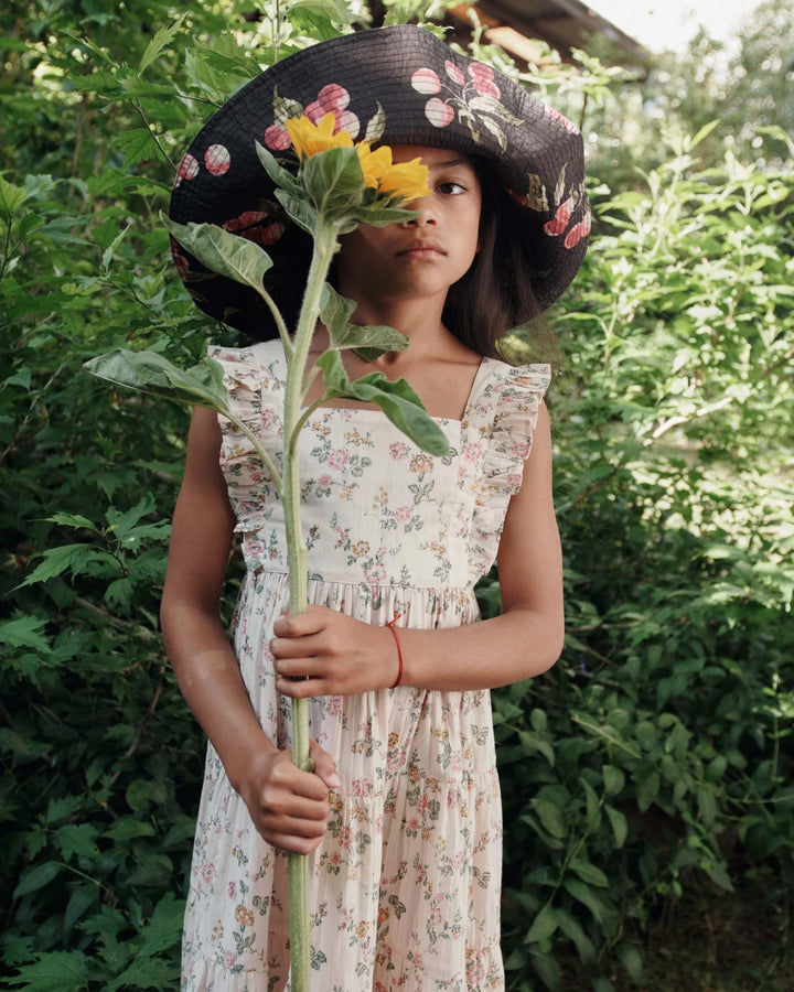 girls long cotton dress with rosier floral print